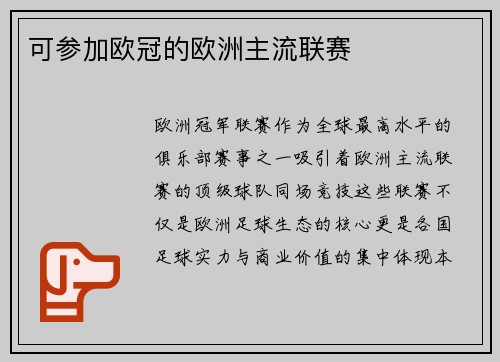 可参加欧冠的欧洲主流联赛