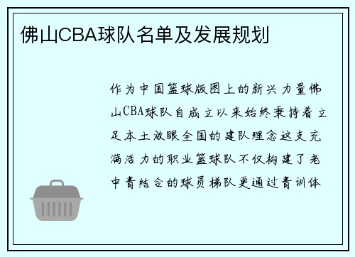 佛山CBA球队名单及发展规划